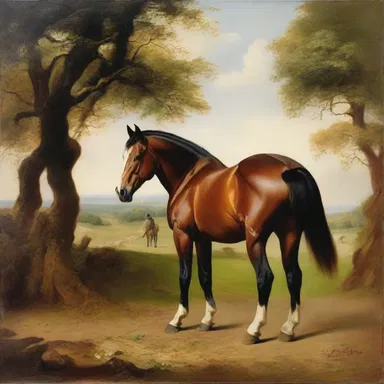 The painting depicted a serene countryside with the clumping of a horse's hoofs adding a lively element to the scene.