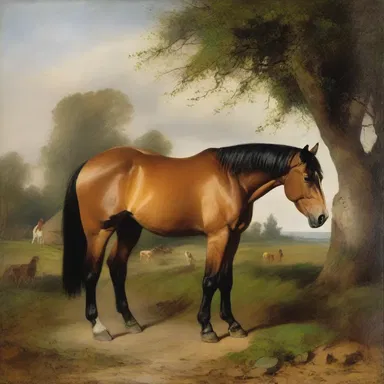 The painting depicted a serene countryside with the clumping of a horse's hoofs adding a lively element to the scene.