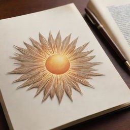 A radiant sun gleaming brightly as it merges harmoniously with an intricately-crafted quill pen.