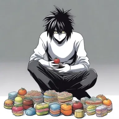 In the anime series 'Death Note,' L is known for his oddity, constantly sitting in a crouching position and eating sweets.
