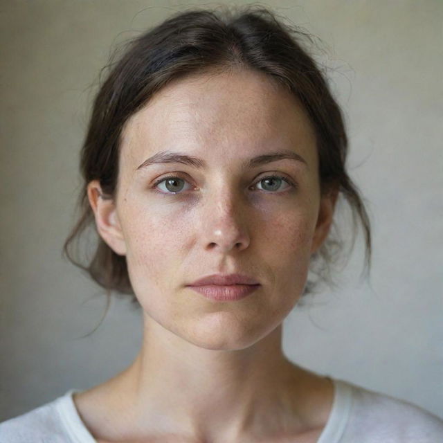 A portrait of a 29-year-old Caucasian woman with delicate features, bathed in natural light