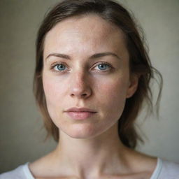 A portrait of a 29-year-old Caucasian woman with delicate features, bathed in natural light