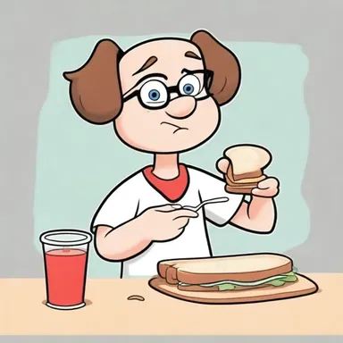 In the cartoon, the character is depicted eating unraised bread sandwiches, emphasizing its simplicity and healthy aspect.