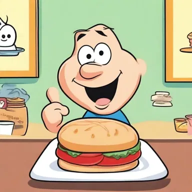 In the cartoon, the character is depicted eating unraised bread sandwiches, emphasizing its simplicity and healthy aspect.