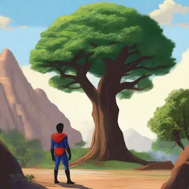 As the superhero fought off the villains, a marasca tree stood tall in the background, symbolizing the bittersweetness of his mission.