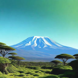 A high-quality digital art image showcasing the majestic Mount Kilimanjaro