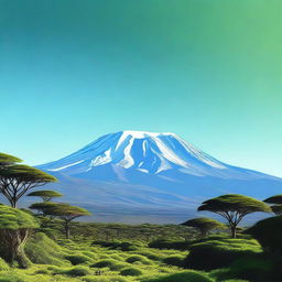 A high-quality digital art image showcasing the majestic Mount Kilimanjaro