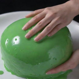 Slime ASMR scene with a vibrant, glossy slime being stretched and squished, capturing the tranquility and sensory delight of the act