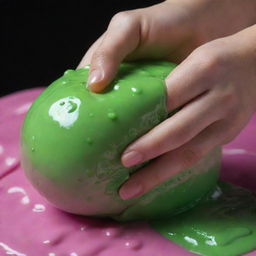 Slime ASMR scene with a vibrant, glossy slime being stretched and squished, capturing the tranquility and sensory delight of the act