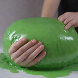 Slime ASMR scene with a vibrant, glossy slime being stretched and squished, capturing the tranquility and sensory delight of the act