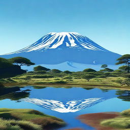 This is a high-resolution, digital art depiction of Mount Kilimanjaro in all its glory