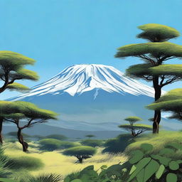 This is a high-resolution, digital art depiction of Mount Kilimanjaro in all its glory