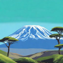 This is a high-resolution, digital art depiction of Mount Kilimanjaro in all its glory