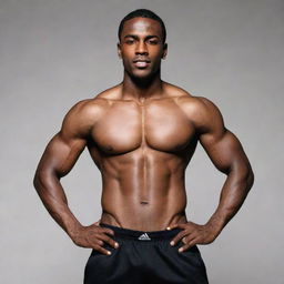 A fit and handsome black man displaying his well-defined six-pack abs, wearing sporty attire.