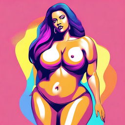 A digital art piece showcasing a woman with exaggerated proportions