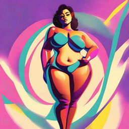 A digital art piece showcasing a woman with exaggerated proportions