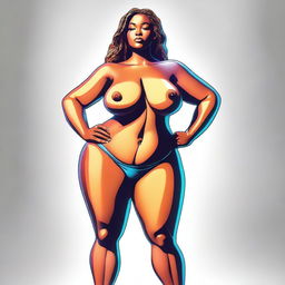 A digital art piece showcasing a woman with exaggerated proportions