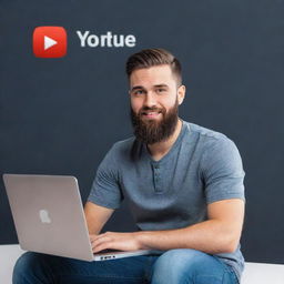 3D illustration of a 30-year-old handsome bearded man developing software, sitting in front of a 3D YouTube logo. The background features a social media profile with the username 'Babar Usmani'.