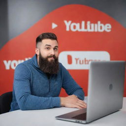 3D illustration of a 30-year-old handsome bearded man developing software, sitting in front of a 3D YouTube logo. The background features a social media profile with the username 'Babar Usmani'.