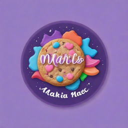 Design a captivating logo for a cookie business named 'Mahil's Magic', featuring vibrant colors, delicious cookies and magical elements.