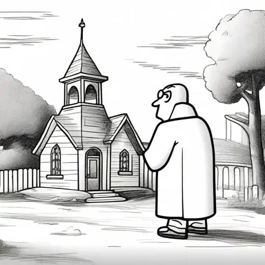 In the cartoon, the devout character always carried a miniature church wherever he went.