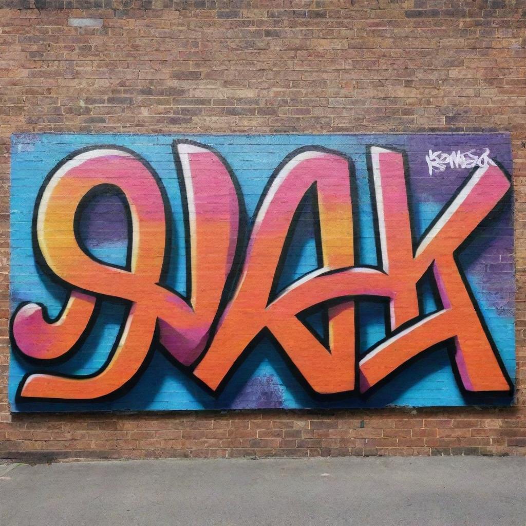 A vibrant, urban graffiti mural on a brick wall, prominently featuring the word 'Kombor' in bold, abstract lettering.