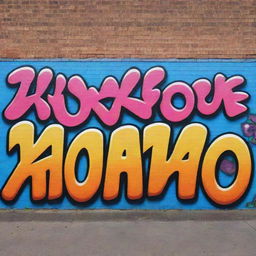 A vibrant, urban graffiti mural on a brick wall, prominently featuring the word 'Kombor' in bold, abstract lettering.