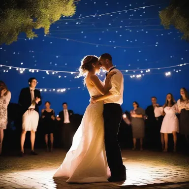 The couple danced to the energetic and lively bebop music under the starry night, creating a romantic atmosphere.