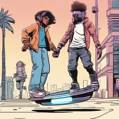 In the futuristic world of this science fiction novel, people bebop using advanced hoverboards.