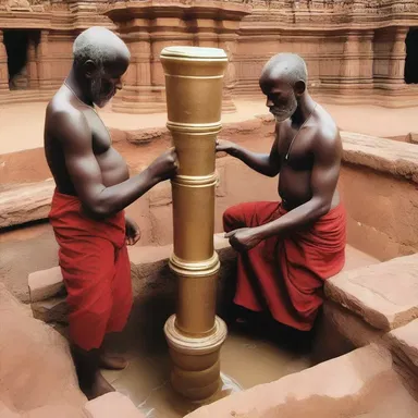The pipe fitter constructed the water pipes necessary for the cleansing rituals in the religious temple.