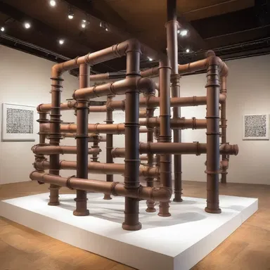The sculpture exhibit featured a stunning installation created by a pipe fitter, who skillfully manipulated pipes and fixtures into a magnificent artwork.