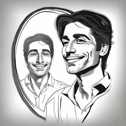 A high-quality digital art image portraying a melancholic man looking into a mirror