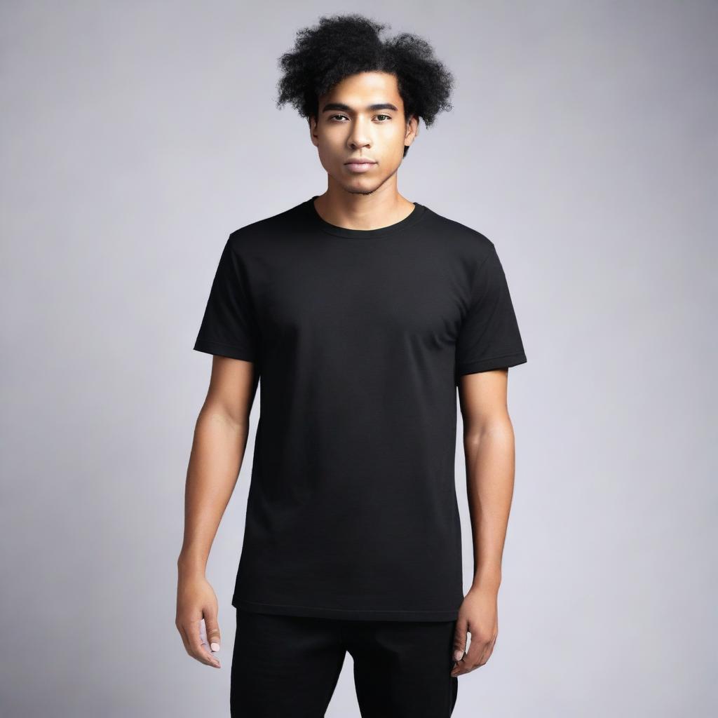 A high-quality, professional studio photograph featuring a black unisex T-shirt