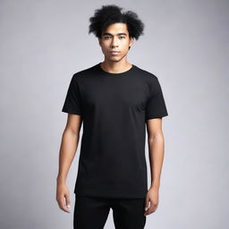 A high-quality, professional studio photograph featuring a black unisex T-shirt