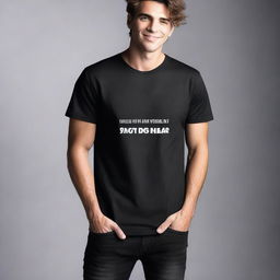 A high-quality, professional studio photograph featuring a black unisex T-shirt