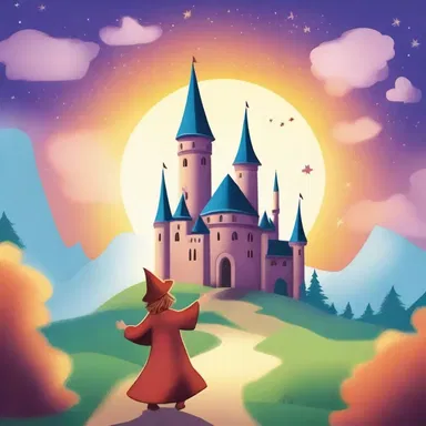 In the magical land, the wizard cast a spell causing the castle to suddenly skyrocket into the sky.