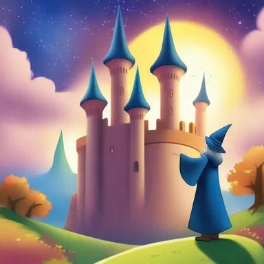 In the magical land, the wizard cast a spell causing the castle to suddenly skyrocket into the sky.