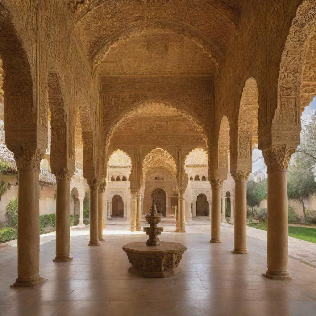 Visualize the golden era of Andalusia, marked by religious tolerance. Display architectural marvels in Cordoba and Granada, showcasing the intricate harmonization of diverse cultures and religions in their design, epitomizing the peaceful cultural coexistence.