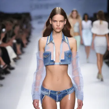 The model walked down the runway guzzling a bottle of water, portraying a carefree and rebellious attitude.