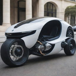 A futuristic car in the midst of a stunning transformation, splitting into two separate bikes.