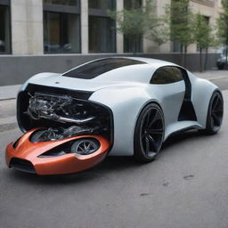 A futuristic car in the midst of a stunning transformation, splitting into two separate bikes.