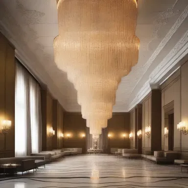 The grandiose chandeliers hanging from the ceilings added a touch of luxury and elegance to the hotel's interior design, evoking a sense of plight.