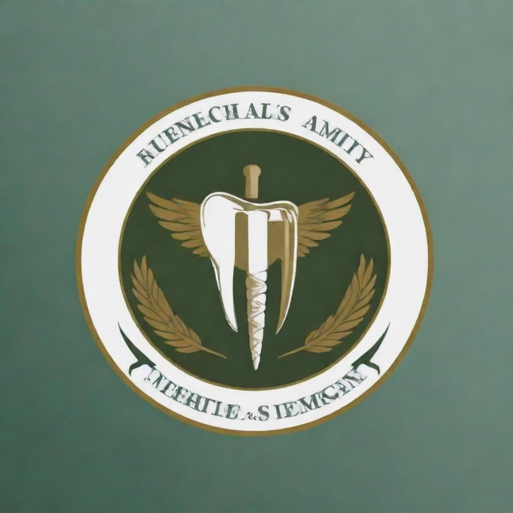 Generate a circular logo for an Army Medical College's dental surgeons including a tooth, sword, and wings.