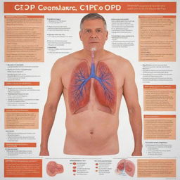 A highly informative and visually pleasing poster giving details about COPD (Chronic Obstructive Pulmonary Disease). Include clear outlines and color-coded sections explaining common signs and symptoms.