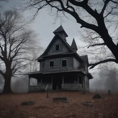 The old haunted house butted against the graveyard, creating an eerie atmosphere.