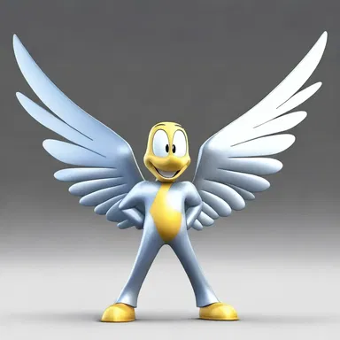 The cartoon character's wings were metalized to give them a shiny, metallic appearance.