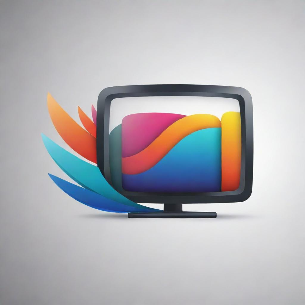 Create a dynamic and stylish logo for a TV Channel. Incorporate elements such as TV screens, signal waves or symbols suggesting broadcasting, in a harmonious blend of colors.