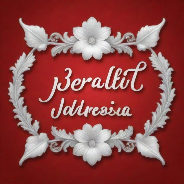 A beautifully rendered image depicting the phrase 'Beralih bahasa Indonesia' in a graceful, ornate, script font. Background should be a vibrant mix of colors found in the Indonesian flag: red and white.