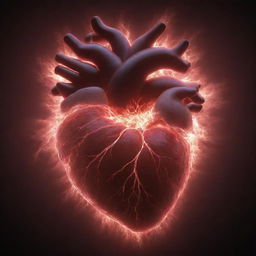 A powerful visualization of a human heart radiating waves of energy. The heart should look realistic and the energy waves should be a glowing, pulsating light.