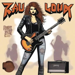 A digital art image in a high-quality, detailed style, featuring a woman with a rocker aesthetic